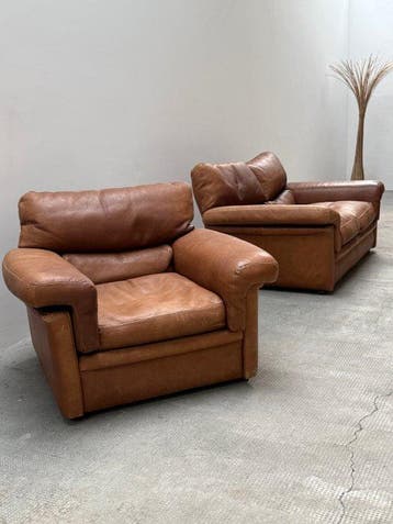 Roche Bobois - Zitgroep (2) - Leder - Fauteuil & Bank