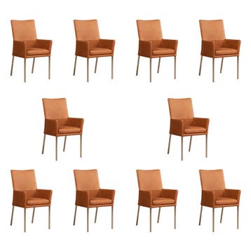 Set van 10 Leren eetkamerstoelen Royal - Rancho Cognac, Ophalen of Verzenden
