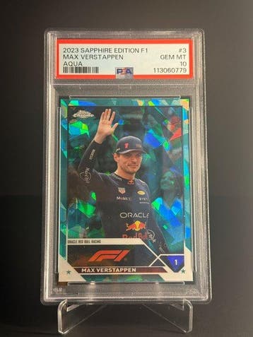 2023 Topps Chrome Max Verstappen #3 Carte parallèle - PSA 10, Verzamelen, Nieuw
