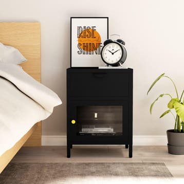 Nachtkastje Staal/Glas - Tweede kansje, OP = OP, Huis en Inrichting, Slaapkamer | Nachtkastjes, Gebruikt, Minder dan 45 cm, Minder dan 55 cm