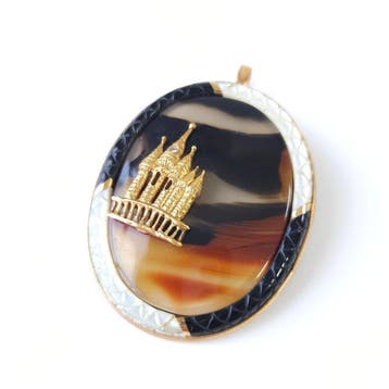 Broche - 18 karaat Geel goud - Diamant- en agaathanger