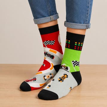 Sokken Katoen – Formule 1 Race Auto Print – Zwart Rood Blauw