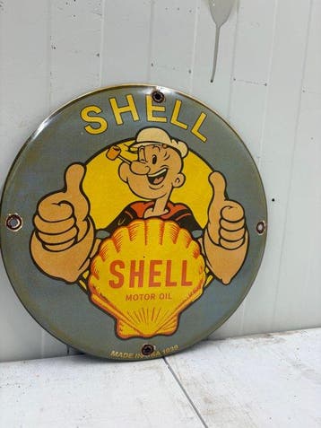 Popeye – Shell Motor Oil – Rond Emaille Reclamebord -, Nieuw in verpakking