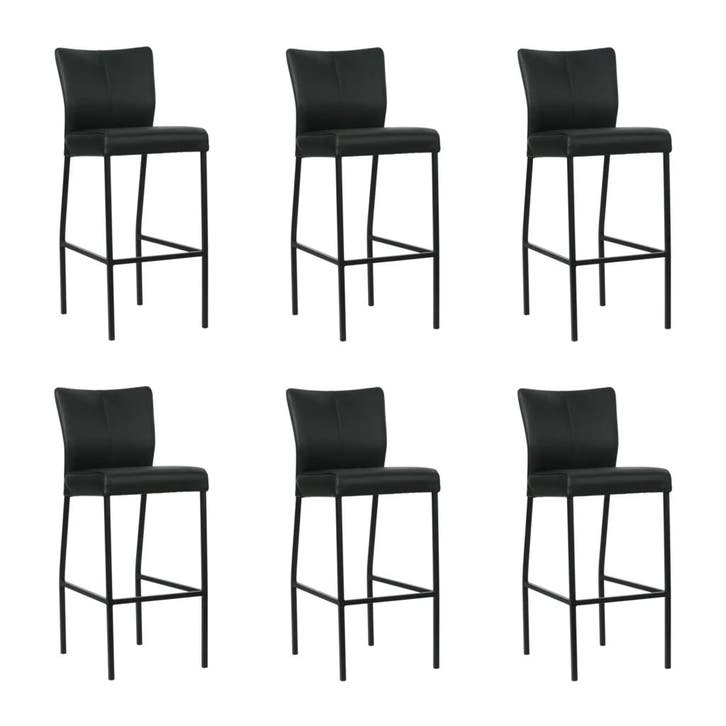 Set van 6 Leren barkruk Revolt hoog - Toledo Nero (zwart) -, Huis en Inrichting, Barkrukken, Nieuw, 1 kruk, Leer, 90 cm of meer