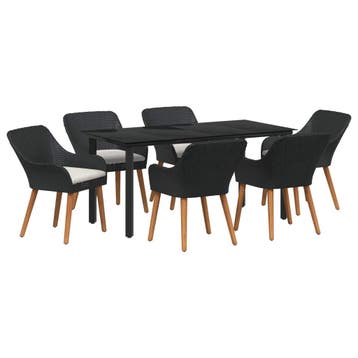 vidaXL Tuin Eettafel Set 7 st Zwart poly rattan, Verzenden, Nieuw