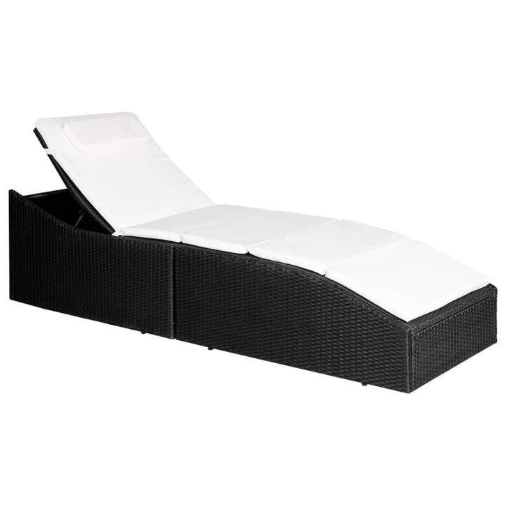 vidaXL Ligbed met kussen poly rattan zwart, Tuin en Terras, Ligbedden, Nieuw, Verzenden