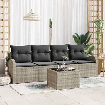 vidaXL Tuinbank Set 5 pcs Lichtgrijs en Donkergrijs poly, Verzenden