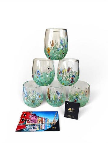 MurArt - Drinkset - Glas - Set van zes glazen - Murrine