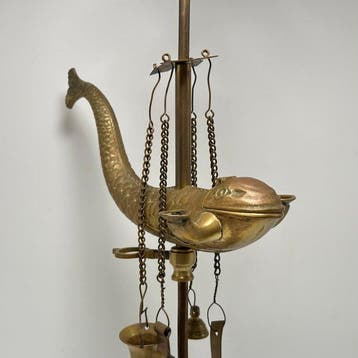 Olielamp - Messing - Antieke Indiase koperen figuurlijke, Antiek en Kunst