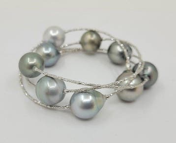 Armband - 18 karaat Witgoud, 11x12mm zilverwitte en groene, Nieuw