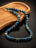 Echte apatiet kralenketting Blaufgroene steen - 925