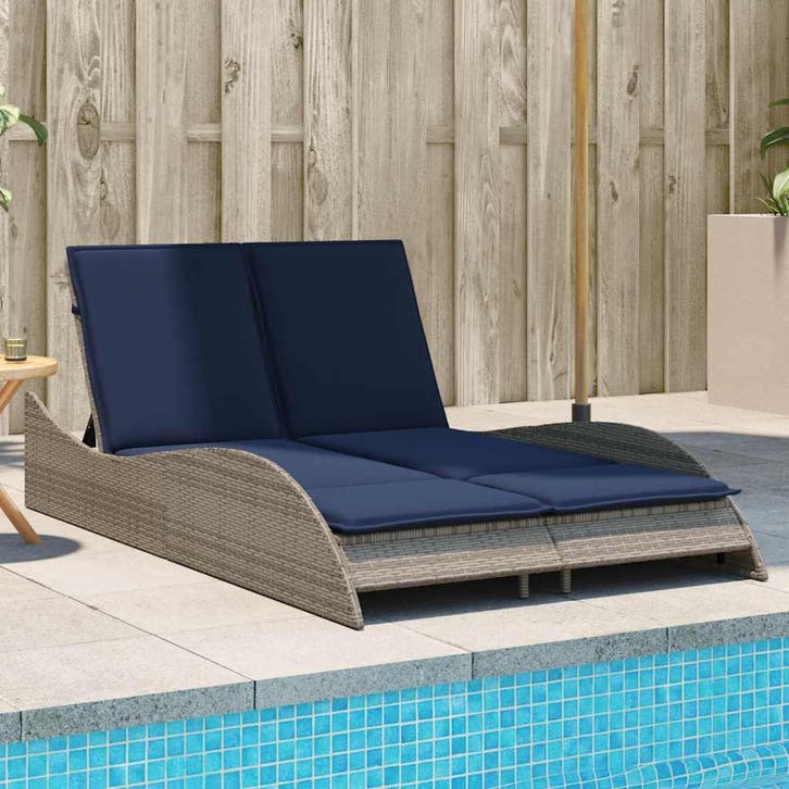vidaXL Ligbed met kussens grijs 114x205x73 cm poly rattan, Tuin en Terras, Ligbedden, Nieuw, Verzenden