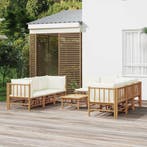 vidaXL 9-delige Loungeset met kussens bamboe crèmewit, Verzenden, Nieuw, Loungeset