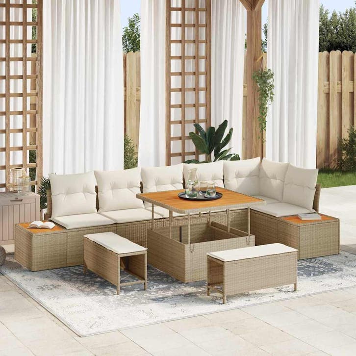 vidaXL Tuinbank Set 9 st 8-Aantal zitplaatsen Beige Poly, Tuin en Terras, Tuinsets en Loungesets, Nieuw, Verzenden