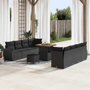 vidaXL Tuinbank Set 11 st Zwart poly rattan, Verzenden