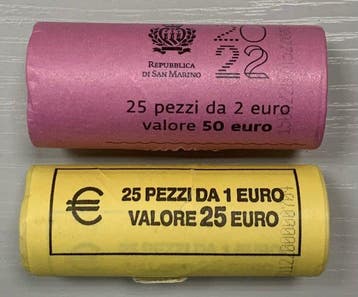 San Marino. 1 Euro / 2 Euro 2022 (50 coins) in 2 rolls