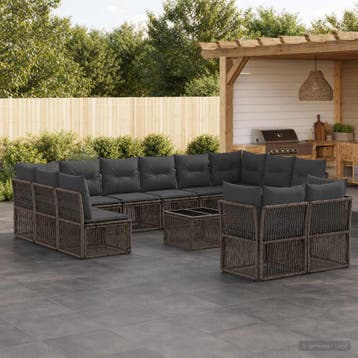 vidaXL Tuinbank Set 13 st Grijs poly rattan, Verzenden, Nieuw