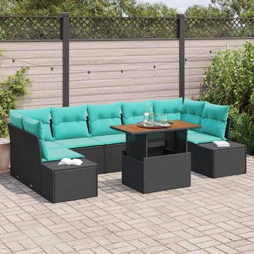 vidaXL Tuinbank Set 8 st Zwart Poly rattan, Verzenden
