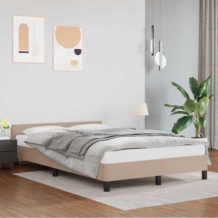 vidaXL Bedframe met hoofdeinde zonder matras Cappuccino, Huis en Inrichting, Slaapkamer | Bedden, Nieuw, Verzenden