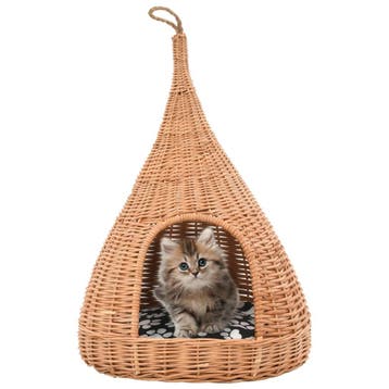 vidaXL Kattenhuis met kussen tipi 40x60 cm natuurlijk wilgen, Animaux & Accessoires, Verzenden