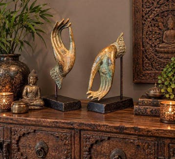 Statue, Set Buddha Mudra handen - 32 cm - Bronze, Bois