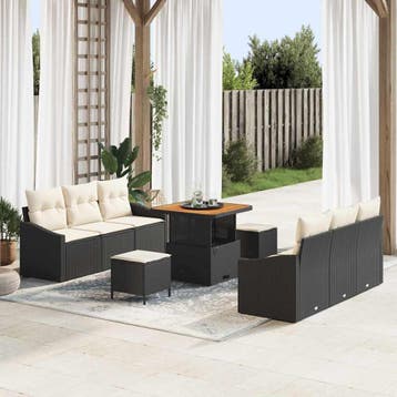 vidaXL Tuinbank Set 9 st 8-Aantal zitplaatsen Zwart en Crème, Verzenden