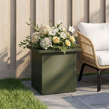 vidaXL Tuinplantenbak met led Olijfgroen 30 x 30 x 30 cm, Verzenden, Nieuw