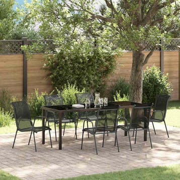 vidaXL Tuin Eettafel Set 7 st Zwart Gepoedercoat staal, Verzenden, Nieuw