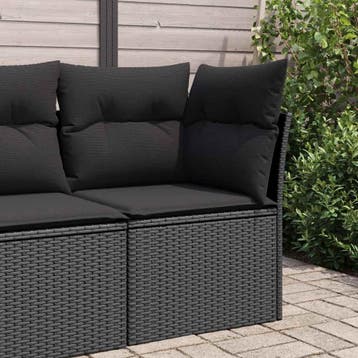 vidaXL Tuinhoekbank met kussens zwart poly rattan, Tuin en Terras, Verzenden, Nieuw