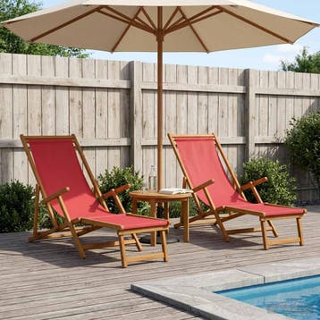 vidaXL Opvouwbare zonnebed 2 pcs 3 Positie Massief, Tuin en Terras, Verzenden, Nieuw
