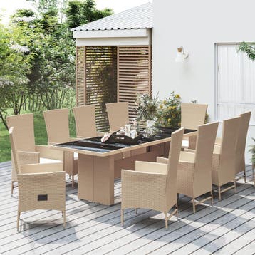 vidaXL 11-delige Tuinset met kussens poly rattan beige, Verzenden, Tuinset