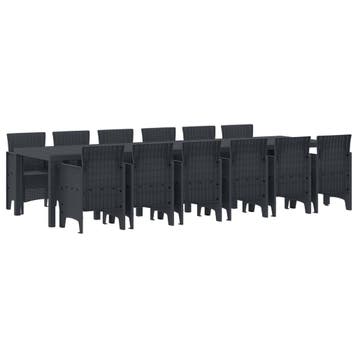 vidaXL Tuin Eettafel Set 13 st Antraciet Polt riet, Verzenden