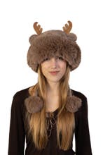 Bontmuts Rendier Fleece Taupe Bruin Bont Muts Hoorns Oren To, Ophalen of Verzenden