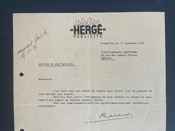 Atelier Hergé Publicité - Tintin - Lettre dépoque signée G., Boeken, Strips | Comics, Nieuw