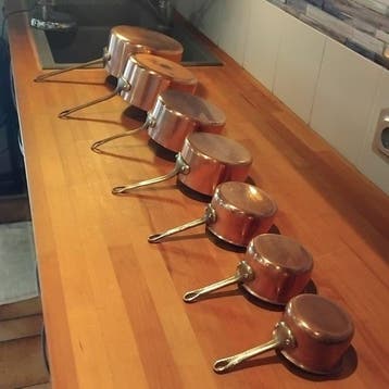 Ensemble de casseroles (7) - Cuivre rouge, laiton , étamage, Antiquités & Art