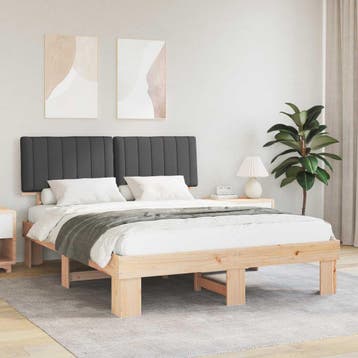 vidaXL Bedframe met Gevoerde Hoofdbord Donkergrijs 150 x 200, Huis en Inrichting, Slaapkamer | Bedden, Verzenden, Nieuw