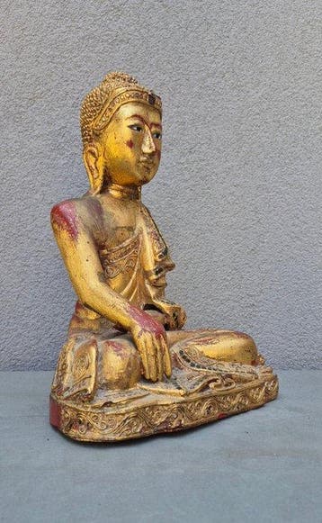 Houten zittende Boeddha - Statue - Myanmar/Birmanie (Sans