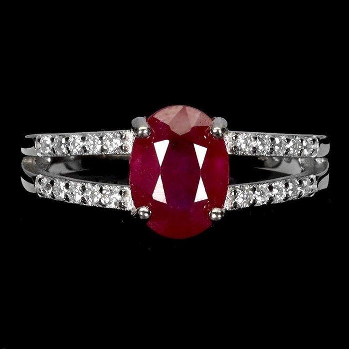 Zonder minimumprijs - Ring Zilver Robijn, Handtassen en Accessoires, Ringen