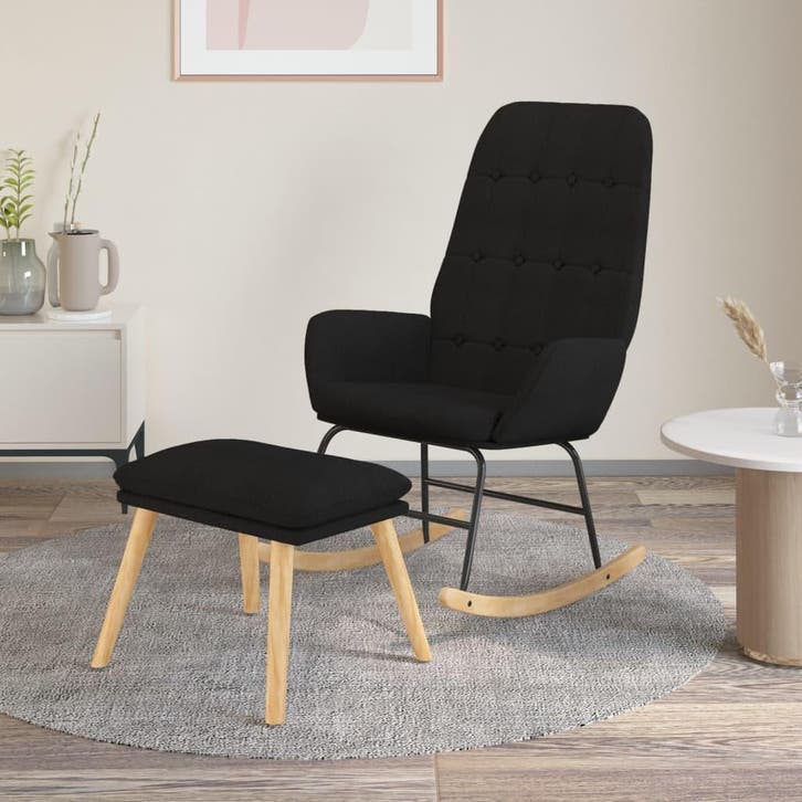 vidaXL Schommelstoel met voetenbank stof zwart, Maison & Meubles, Chaises, Envoi