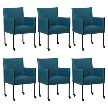 Set van 6 Leren eetkamerstoelen More - Toledo Turquoise, Ophalen of Verzenden