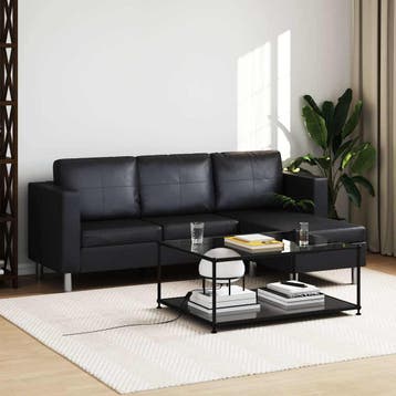 vidaXL Driezitsbank / zetel kunstleer zwart, Verzenden, Nieuw