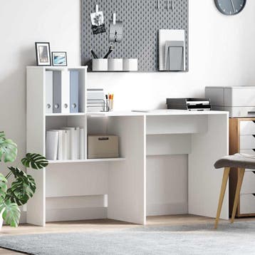 vidaXL Bureau Wit Bewerkt hout 131,5 x 50 x 106,5 cm, Huis en Inrichting, Bureaus, Verzenden, Nieuw