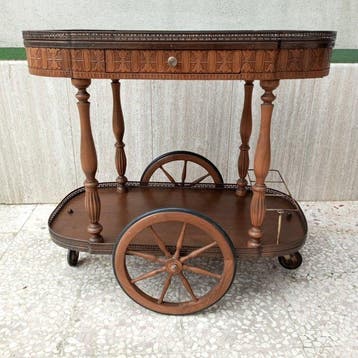 Serveerwagen - Hout, Metaal, Rubber - Retro serveertrolley, Nieuw