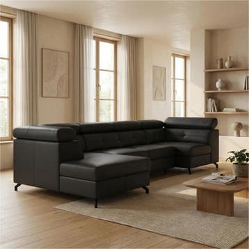Leren hoekbank Nova - 2.5-zits arm rechts + Longchair arm, Ophalen of Verzenden