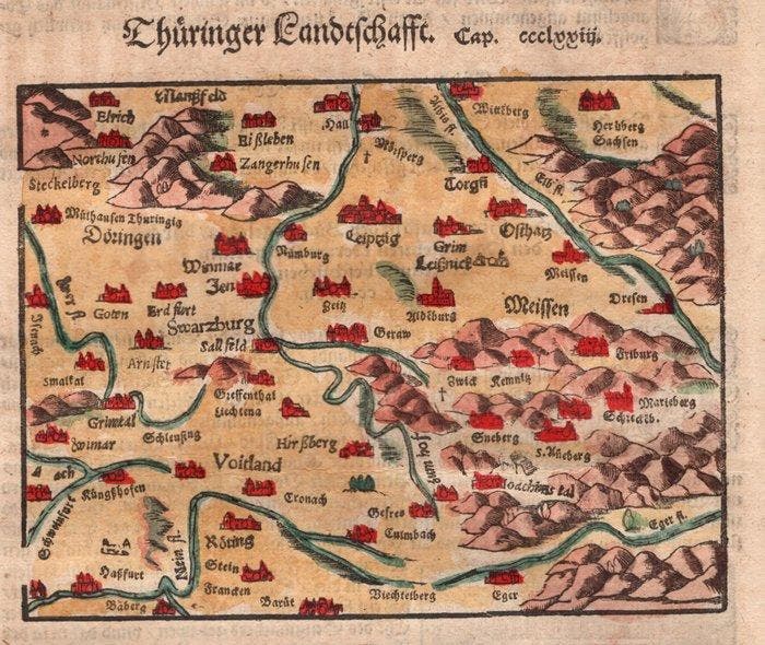 Duitsland - Germania; Sebastian Munster - Coppia di mappe, Boeken, Atlassen en Landkaarten