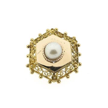 Antiek bicolor gouden broche met parel, Handtassen en Accessoires, Gebruikt, Ophalen of Verzenden, Met edelsteen, Goud
