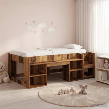 vidaXL Kinderbedframe met opbergruimte Oud hout 75 x 190 cm, Verzenden
