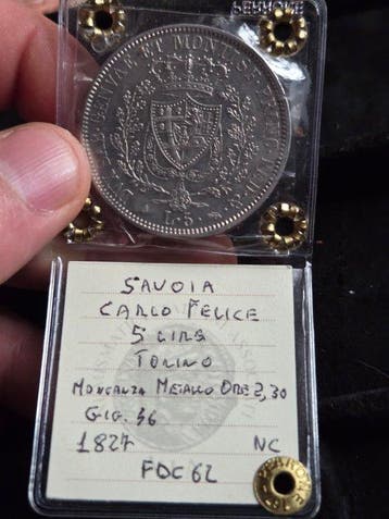 Italië, Koninkrijk Sardinië Carlo Felice. 5 Lire 1827 Torino