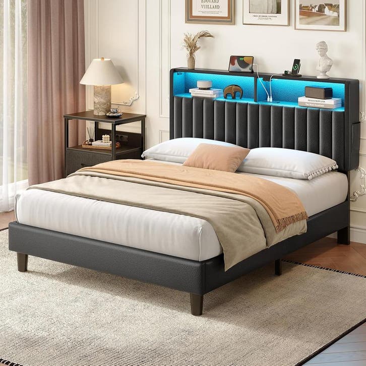Bedframe met lattenbodem - 90x200 cm - Metaal - Zwart - Rola, Huis en Inrichting, Slaapkamer | Bedden, Nieuw, Verzenden
