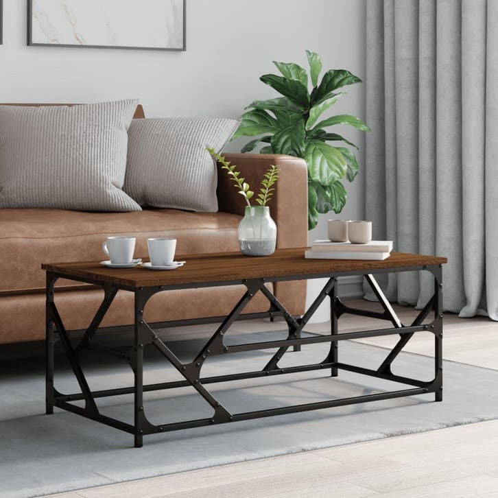 vidaXL Salontafel 100x50x40 cm bewerkt hout bruineiken, Huis en Inrichting, Tafels | Salontafels, Nieuw, Verzenden